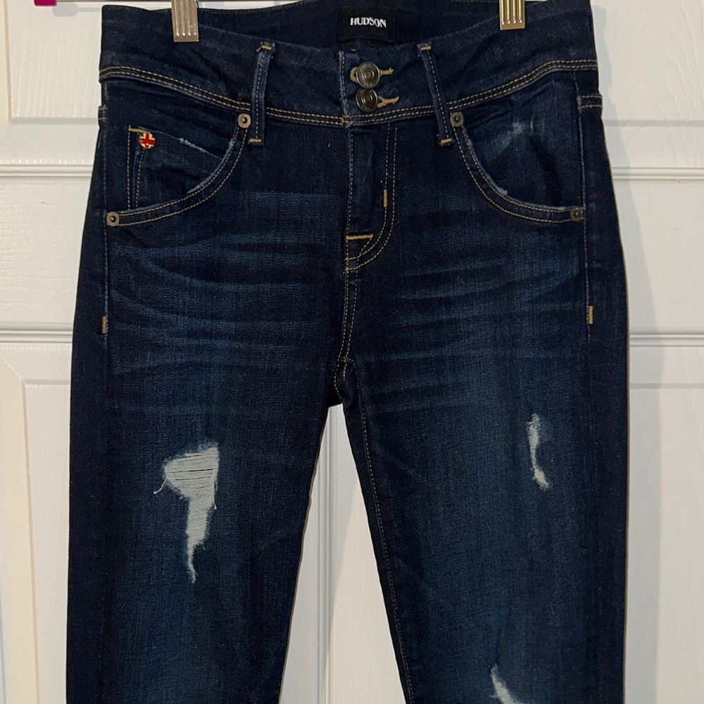 Hudson Jeans Women's Dark Blue Ripped Skinny Jeans